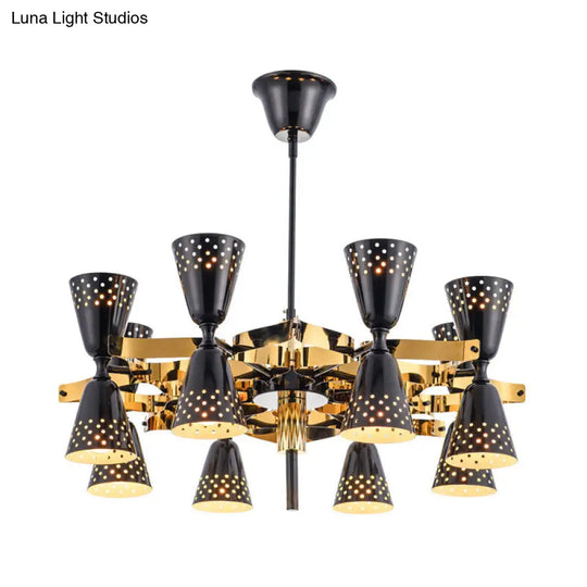 Postmodern Iron Hanging Chandelier: Gold & Black 16-Light Ceiling Lamp