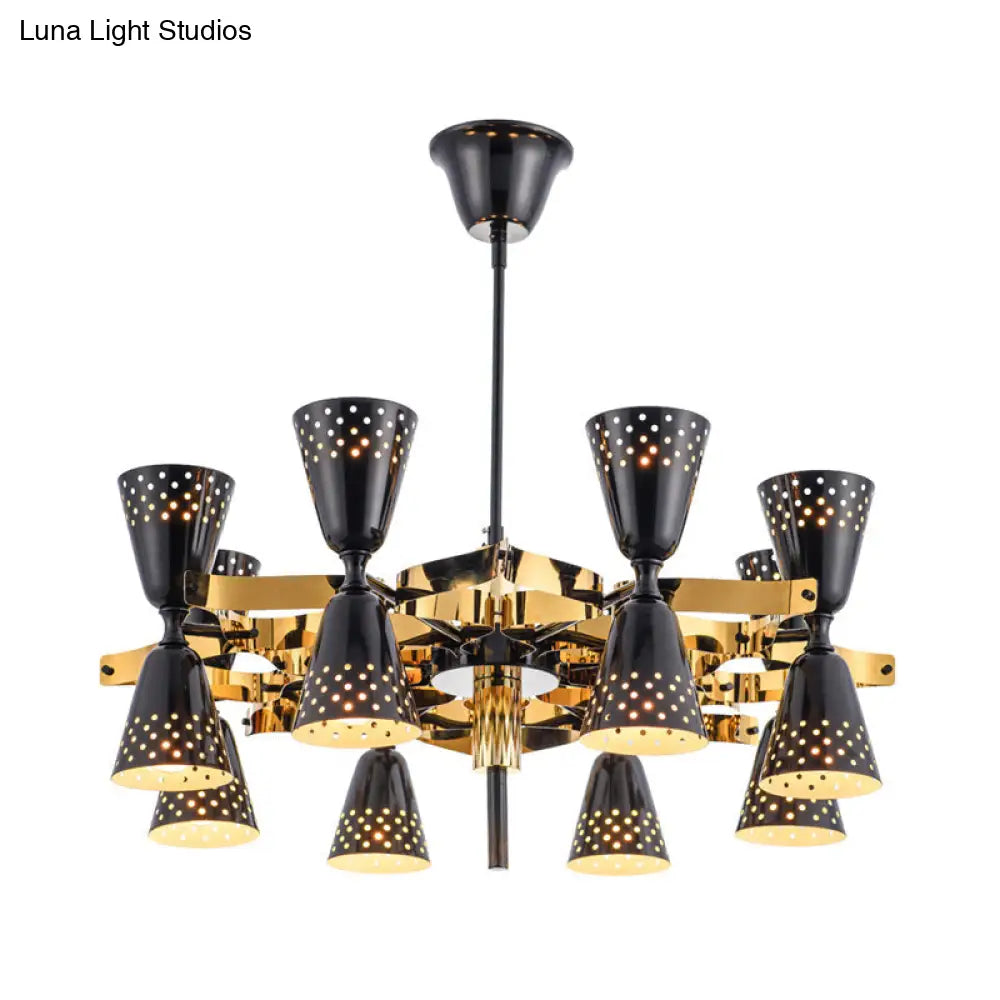 Postmodern 16-Light Iron Hourglass Chandelier - Gold And Black