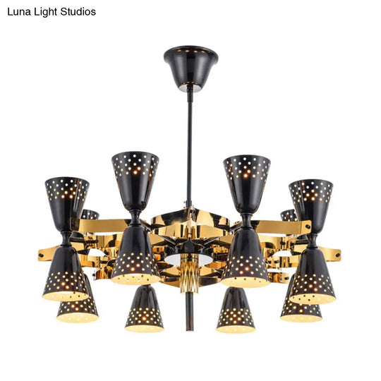 Postmodern 16-Light Iron Hourglass Chandelier - Gold And Black