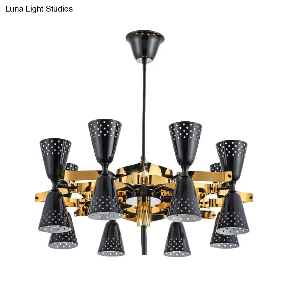 Postmodern Iron Hanging Chandelier: Gold & Black 16-Light Ceiling Lamp