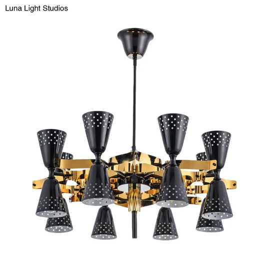 Postmodern Iron Hanging Chandelier: Gold & Black 16-Light Ceiling Lamp