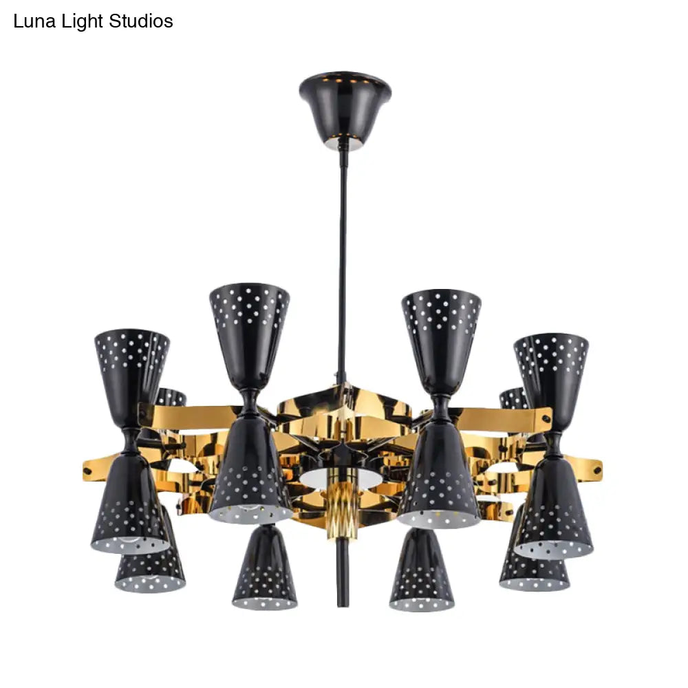 Postmodern 16-Light Iron Hourglass Chandelier - Gold And Black