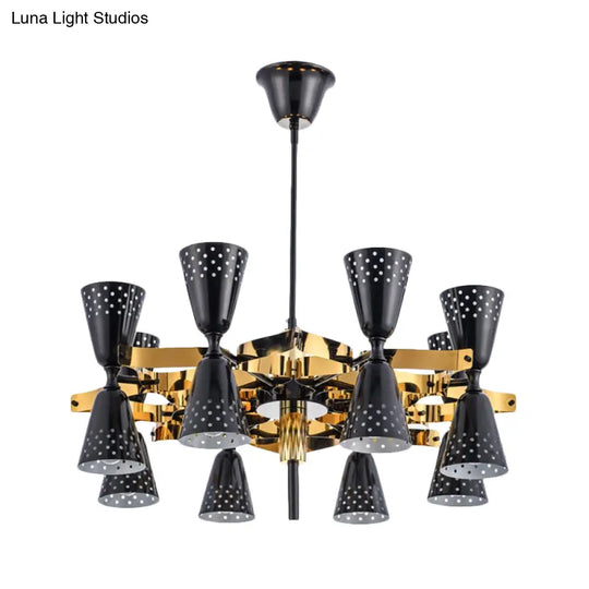 Postmodern 16-Light Iron Hourglass Chandelier - Gold And Black