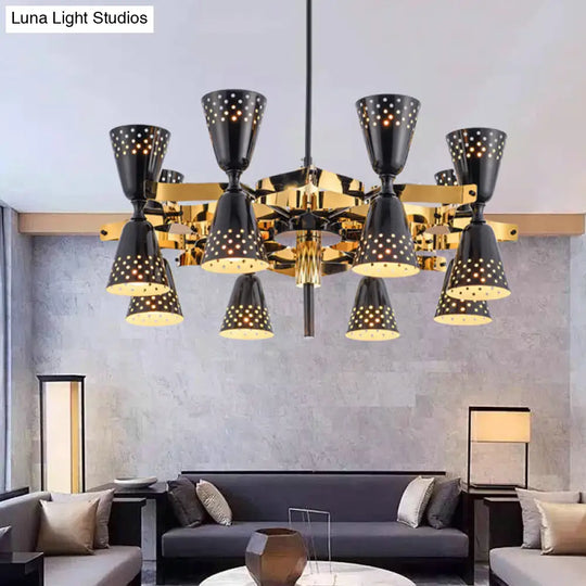 Postmodern 16-Light Iron Hourglass Chandelier - Gold And Black