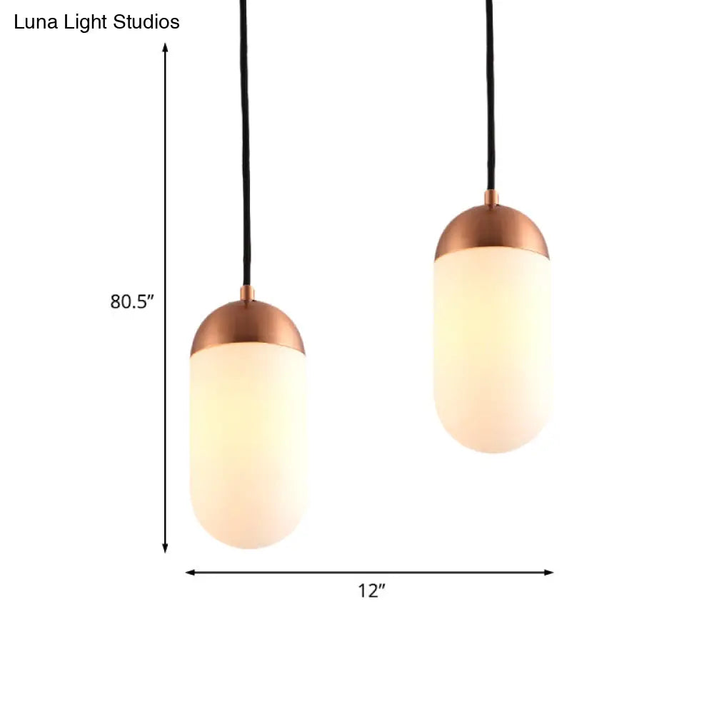 Postmodern 2-Light Copper Pendant With White Glass Capsules For Ceiling And Bedside