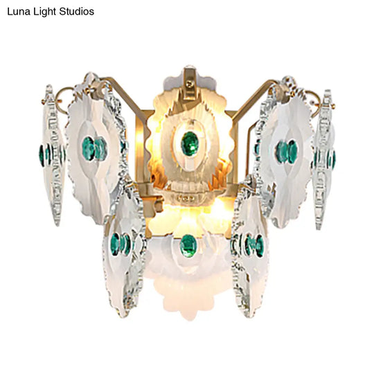 Postmodern 2-Light Wall Sconce With Clear Crystal And Green/Gold Gem Accent