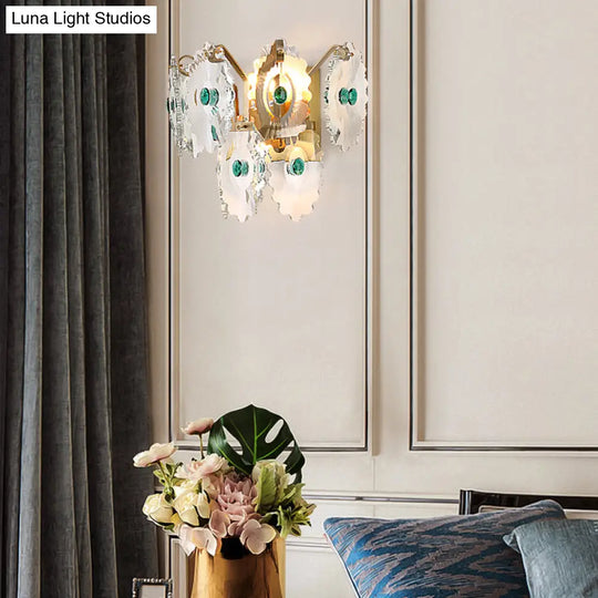 Postmodern 2-Light Wall Sconce With Clear Crystal And Green/Gold Gem Accent