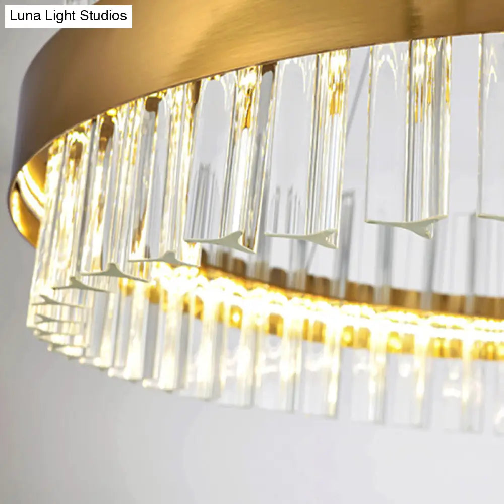 Postmodern 2-Tier Crystal Rod Living Room Pendant Light In Gold - 23.5/31.5 Wide Led Hanging Lamp