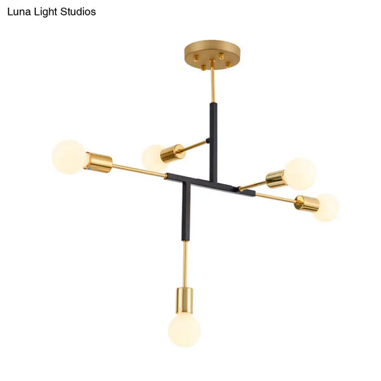 Postmodern 5-Head Semi Flush Mount Ceiling Light With Vertical Exposed Metal - Black/White And Gold