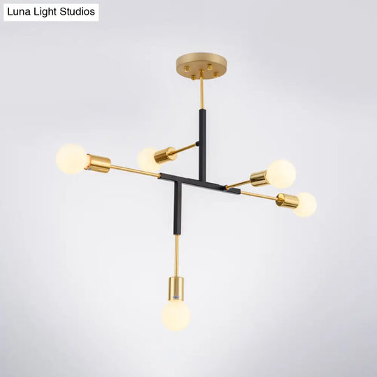 Postmodern 5-Head Semi Flush Mount Ceiling Light With Vertical Exposed Metal - Black/White And Gold