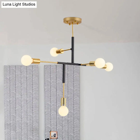 Postmodern 5 - Head Semi Flush Mount Ceiling Light With Vertical Exposed Metal - Black/White And