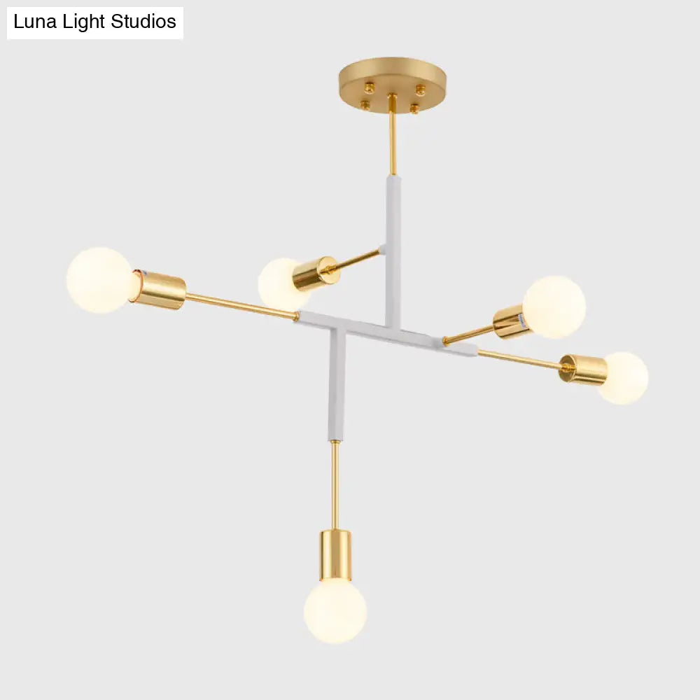 Postmodern 5-Head Semi Flush Mount Ceiling Light With Vertical Exposed Metal - Black/White And Gold