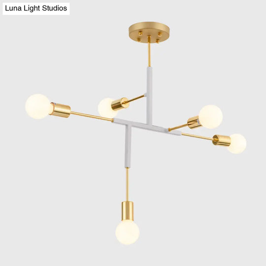 Postmodern 5-Head Semi Flush Mount Ceiling Light With Vertical Exposed Metal - Black/White And Gold