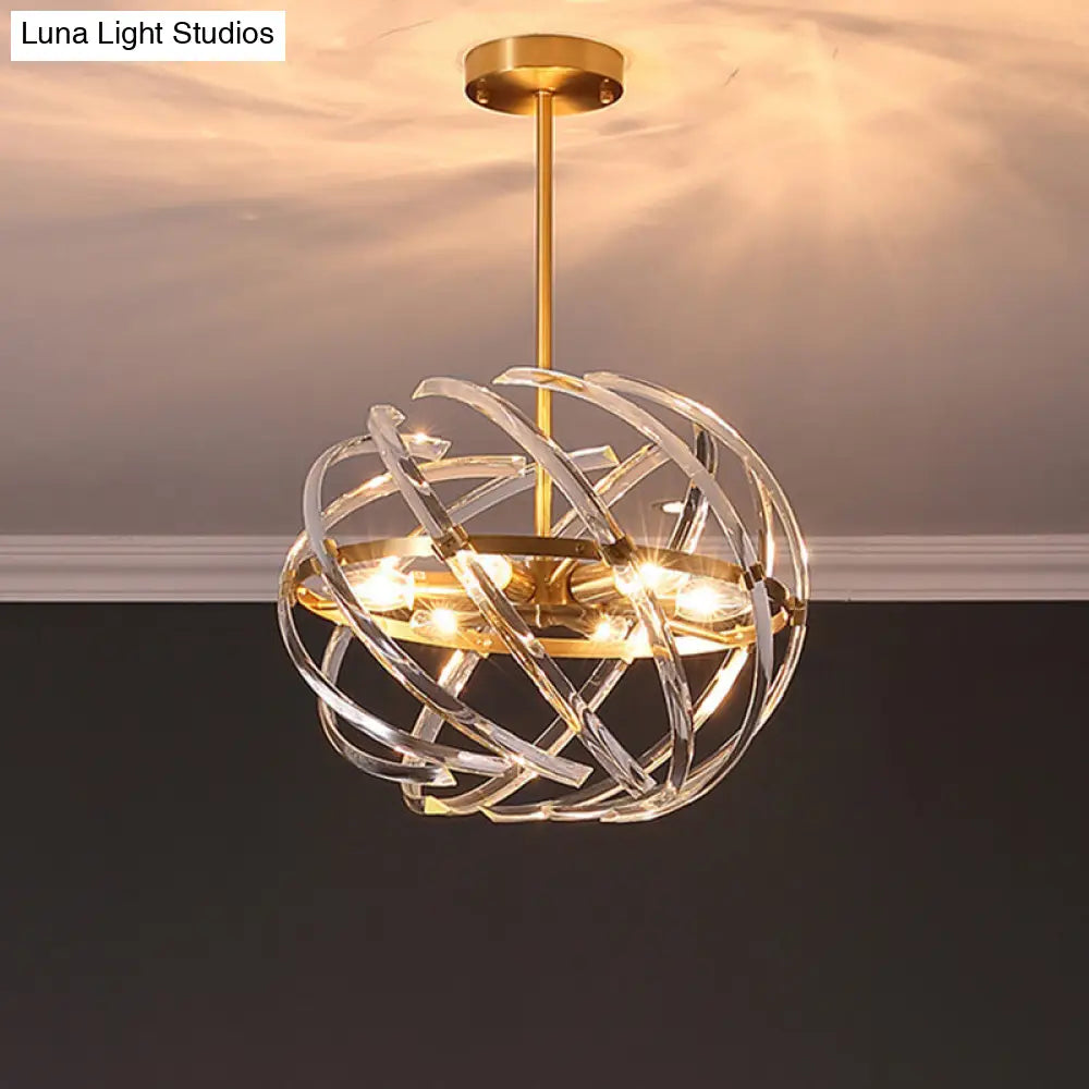 6-Head Gold Bedroom Chandelier With Crystal Rod Shades - Stylish Postmodern Hanging Light