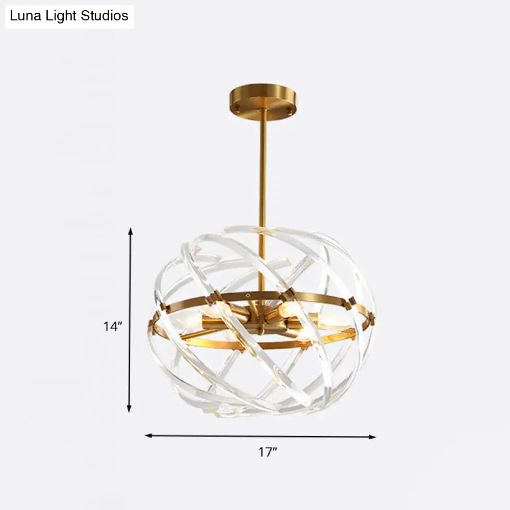 Postmodern 6-Head Bedroom Chandelier - Stylish Gold Hanging Light With Curved Crystal Shades