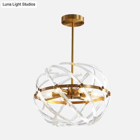 Postmodern 6-Head Bedroom Chandelier - Stylish Gold Hanging Light With Curved Crystal Shades