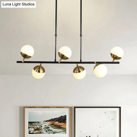 Postmodern 6-Light Black Island Ceiling Light With Opal Glass Shades