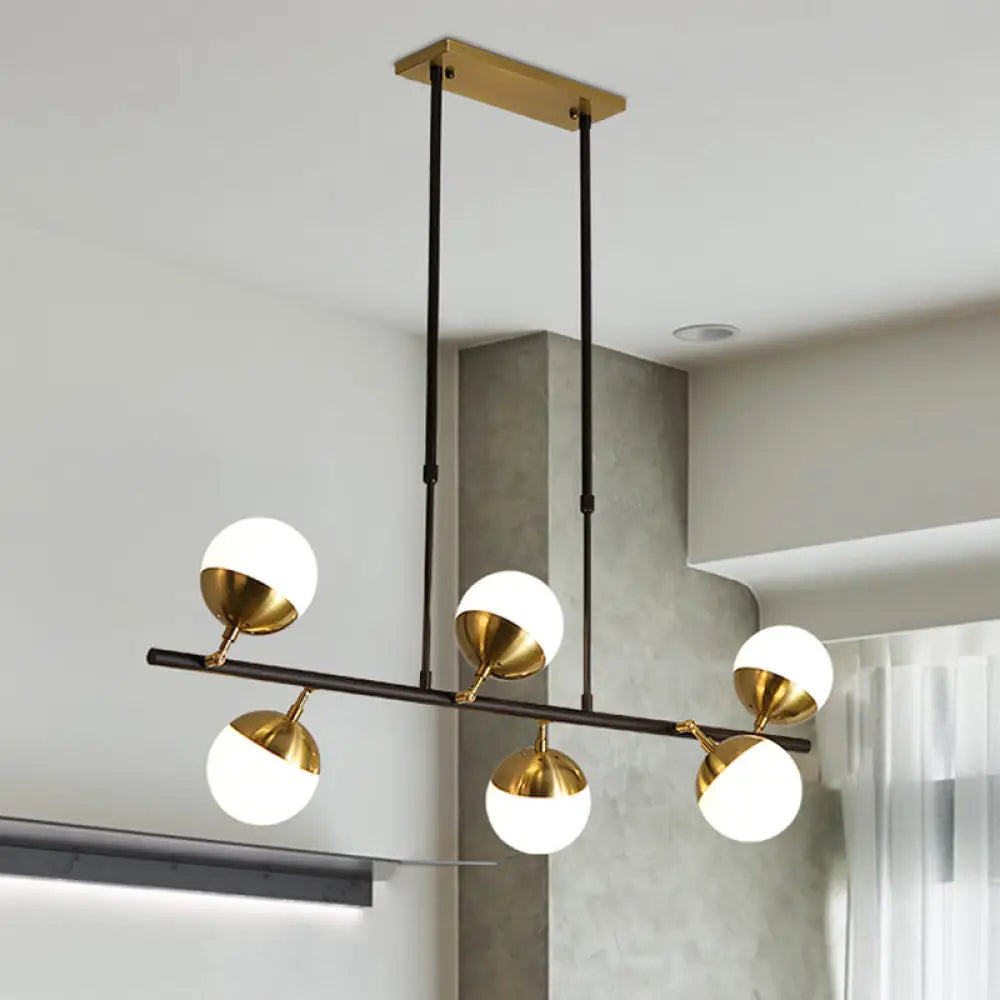 Postmodern 6-Light Black Island Ceiling Light With Opal Glass Shades Black-Gold