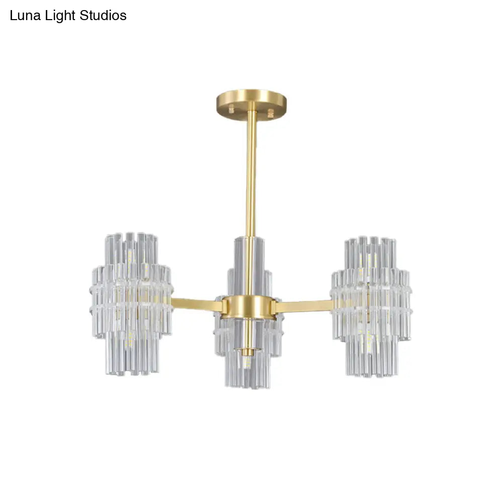 Postmodern 6 - Light Clear Crystal Rods Close To Ceiling Light In Gold