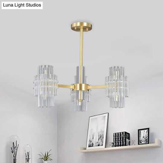 Postmodern 6-Light Clear Crystal Rods Close To Ceiling Light In Gold