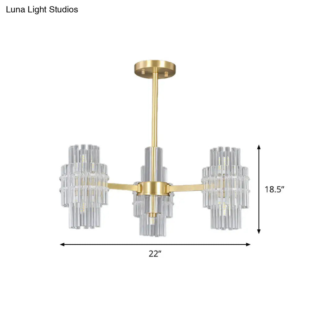 Postmodern 6-Light Clear Crystal Rods Close To Ceiling Light In Gold