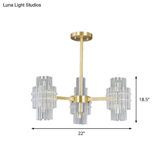 Postmodern 6-Light Clear Crystal Rods Close To Ceiling Light In Gold