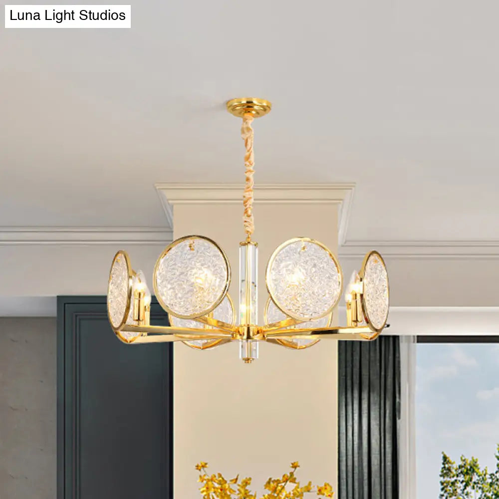 Gold Textured Glass Chandelier With 8 Heads For Dining Table