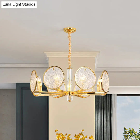 Gold Textured Glass Chandelier With 8 Heads For Dining Table