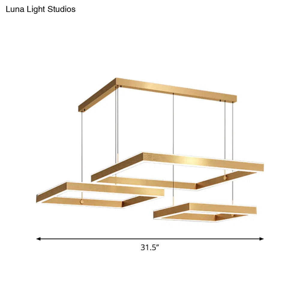 Postmodern Acrylic Gold Finish Led Chandelier - 2/3 Tiers Square/Rectangle Pendant Light For Living