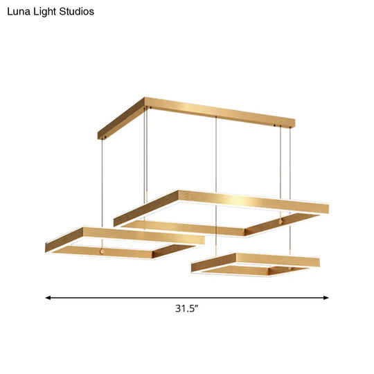 Postmodern Acrylic Gold Finish Led Chandelier - 2/3 Tiers Square/Rectangle Pendant Light For Living