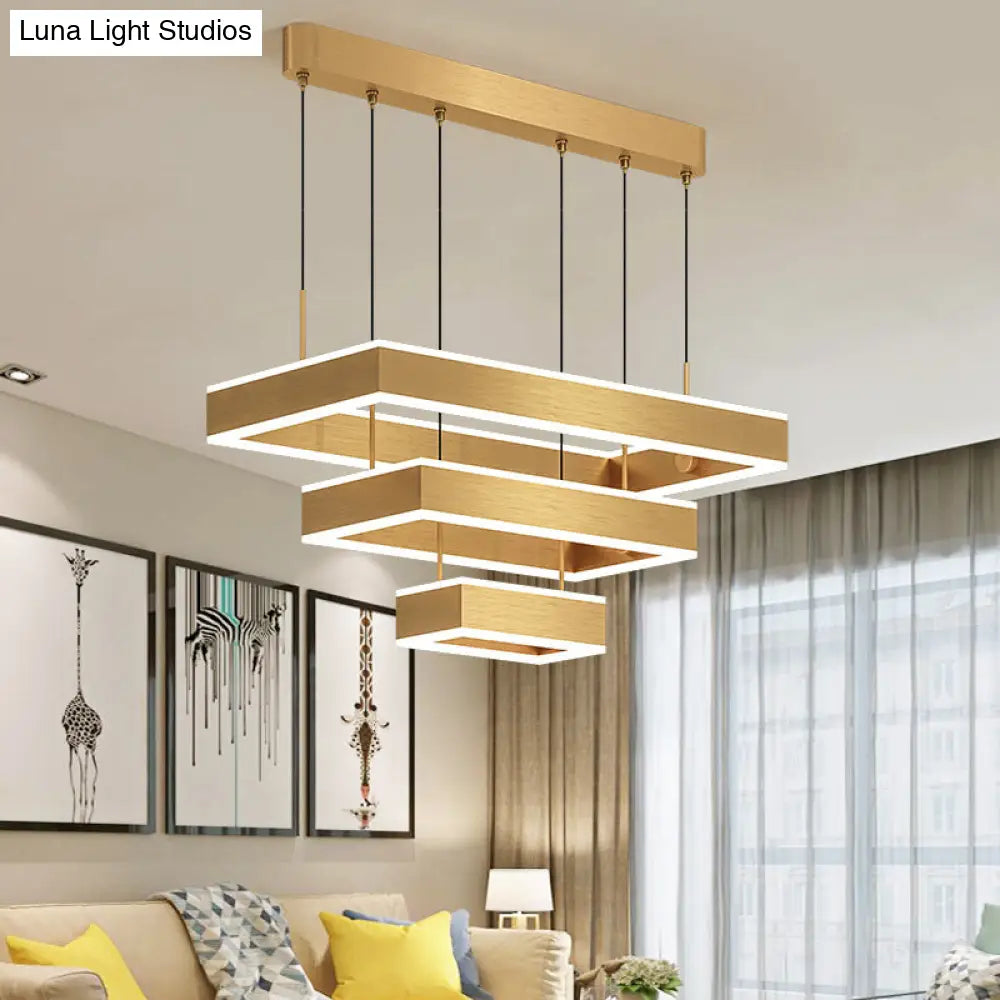 Modern Square/Rectangle Led Pendant Light Chandelier - 2/3 Tiers Acrylic Finish Gold Ideal For