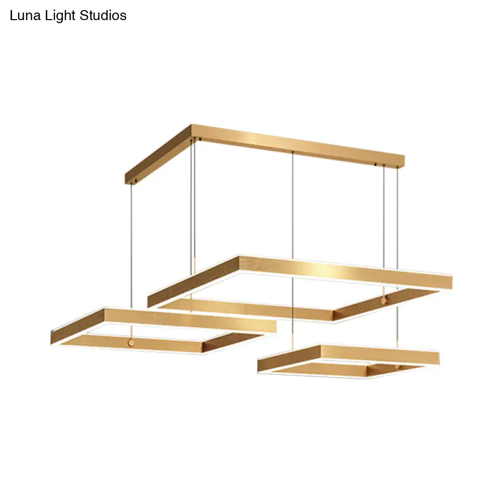 Modern Square/Rectangle Led Pendant Light Chandelier - 2/3 Tiers Acrylic Finish Gold Ideal For