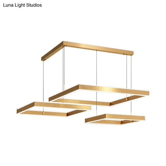 Postmodern Acrylic Gold Finish Led Chandelier - 2/3 Tiers Square/Rectangle Pendant Light For Living