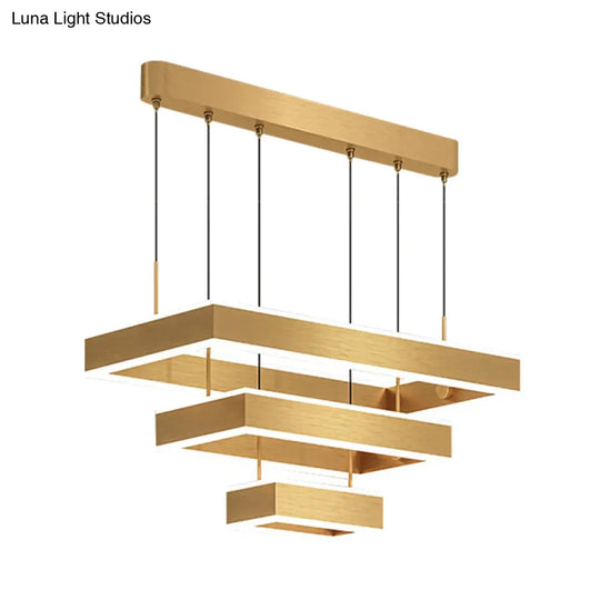 Postmodern Acrylic Gold Finish Led Chandelier - 2/3 Tiers Square/Rectangle Pendant Light For Living