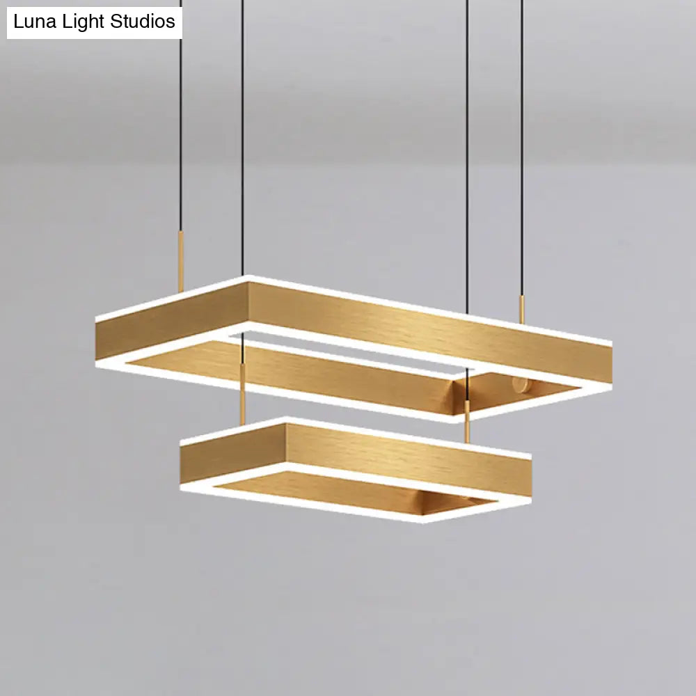 Postmodern Acrylic Gold Finish Led Chandelier - 2/3 Tiers Square/Rectangle Pendant Light For Living