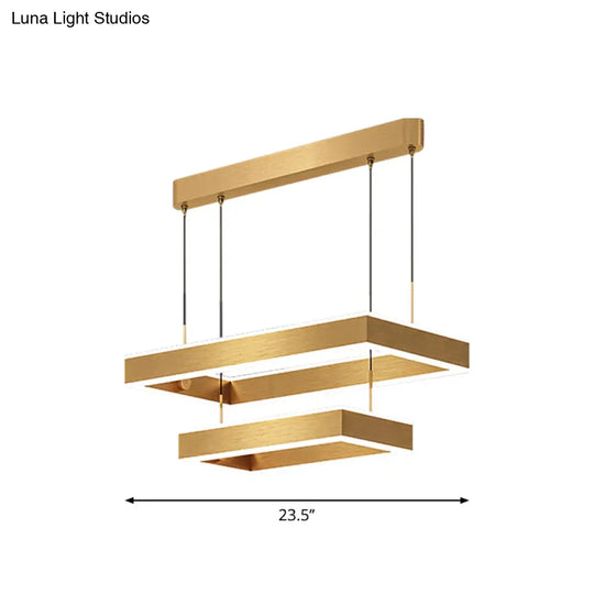 Postmodern Acrylic Gold Finish Led Chandelier - 2/3 Tiers Square/Rectangle Pendant Light For Living