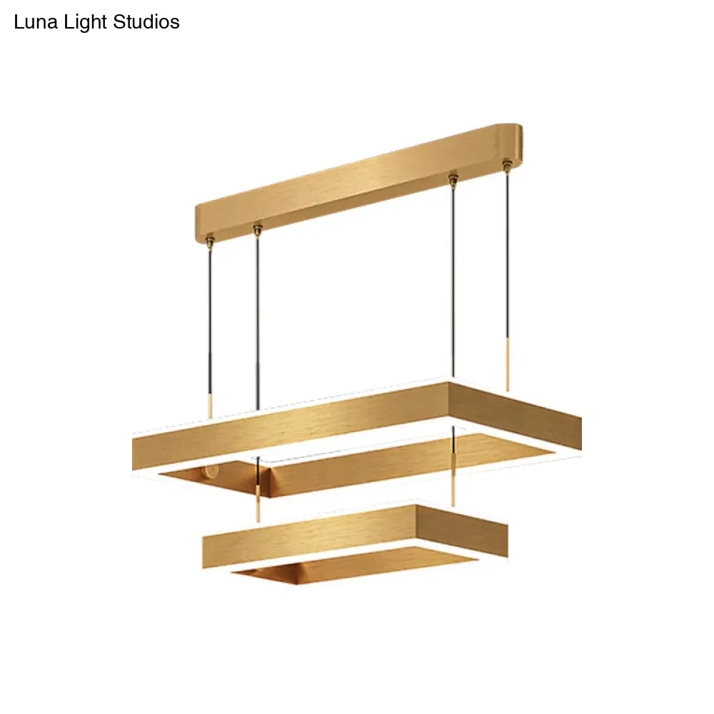 Postmodern Acrylic Gold Finish Led Chandelier - 2/3 Tiers Square/Rectangle Pendant Light For Living