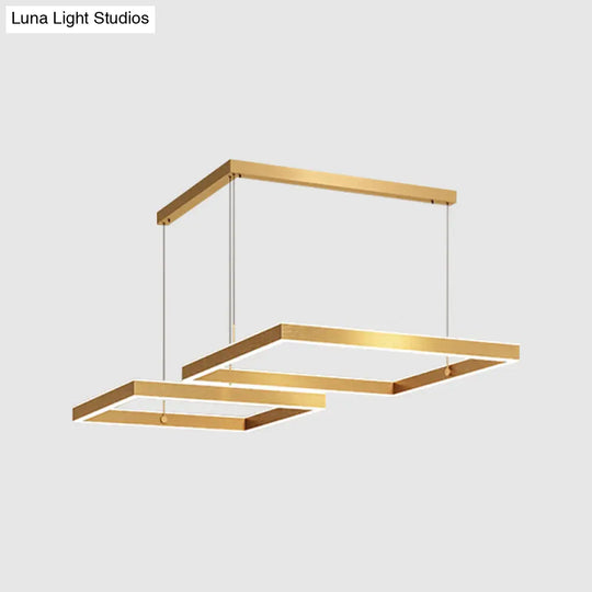 Postmodern Acrylic Gold Finish Led Chandelier - 2/3 Tiers Square/Rectangle Pendant Light For Living