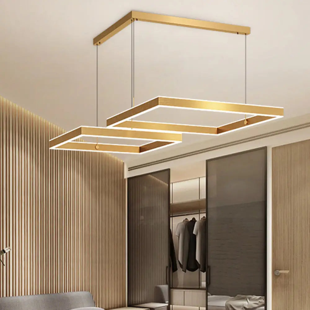 Postmodern Acrylic Gold Finish Led Chandelier - 2/3 Tiers Square/Rectangle Pendant Light For Living