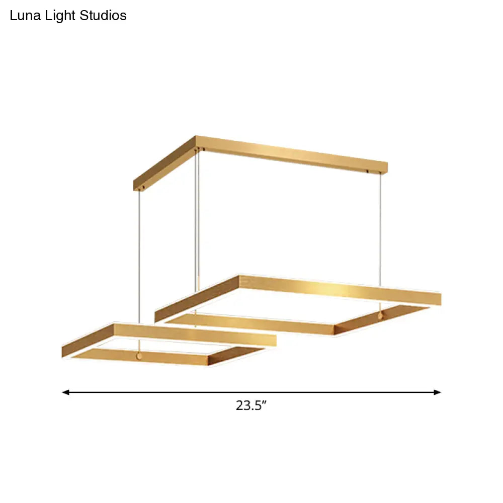 Postmodern Acrylic Gold Finish Led Chandelier - 2/3 Tiers Square/Rectangle Pendant Light For Living