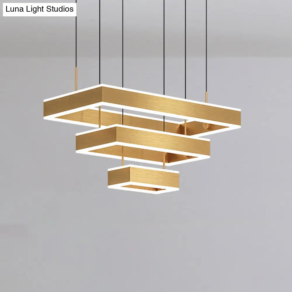 Modern Square/Rectangle Led Pendant Light Chandelier - 2/3 Tiers Acrylic Finish Gold Ideal For