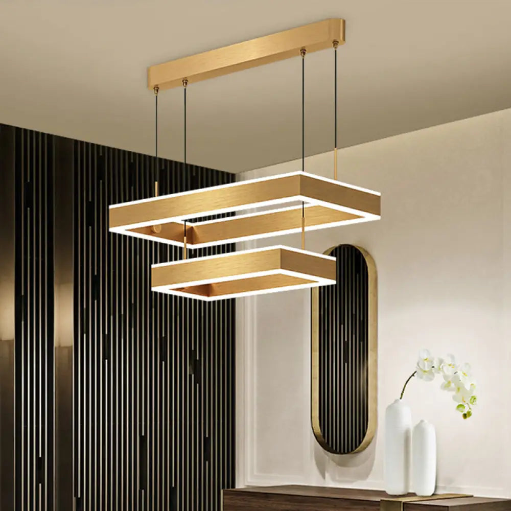 Postmodern Acrylic Gold Finish Led Chandelier - 2/3 Tiers Square/Rectangle Pendant Light For Living