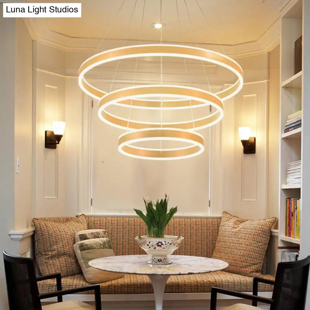 Postmodern Gold Ring Led Suspension Lamp - Ideal For Living Room In Warm/White Light