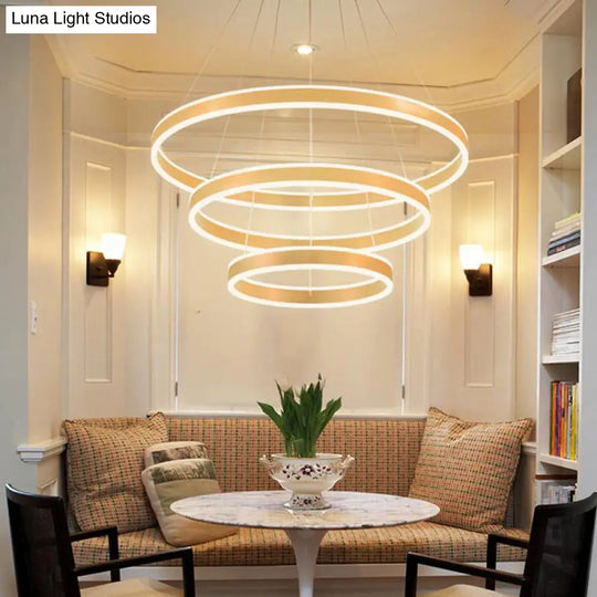 Postmodern Acrylic Led Suspension Light: Gold Ring Hanging Lamp Kit For Living Room (Warm/White