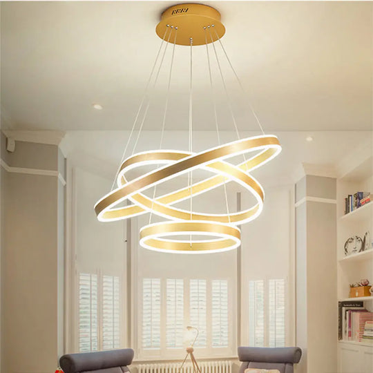 Postmodern Acrylic Led Suspension Light: Gold Ring Hanging Lamp Kit For Living Room (Warm/White