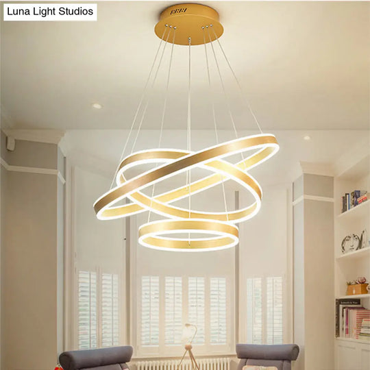 Postmodern Gold Ring Led Suspension Lamp - Ideal For Living Room In Warm/White Light / White