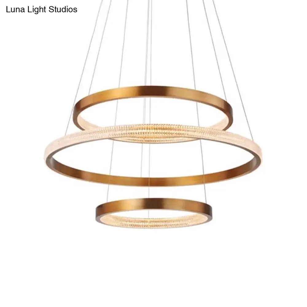 Postmodern Gold Finish Led Chandelier With Aluminum 2/3 Tiered Hoop Design