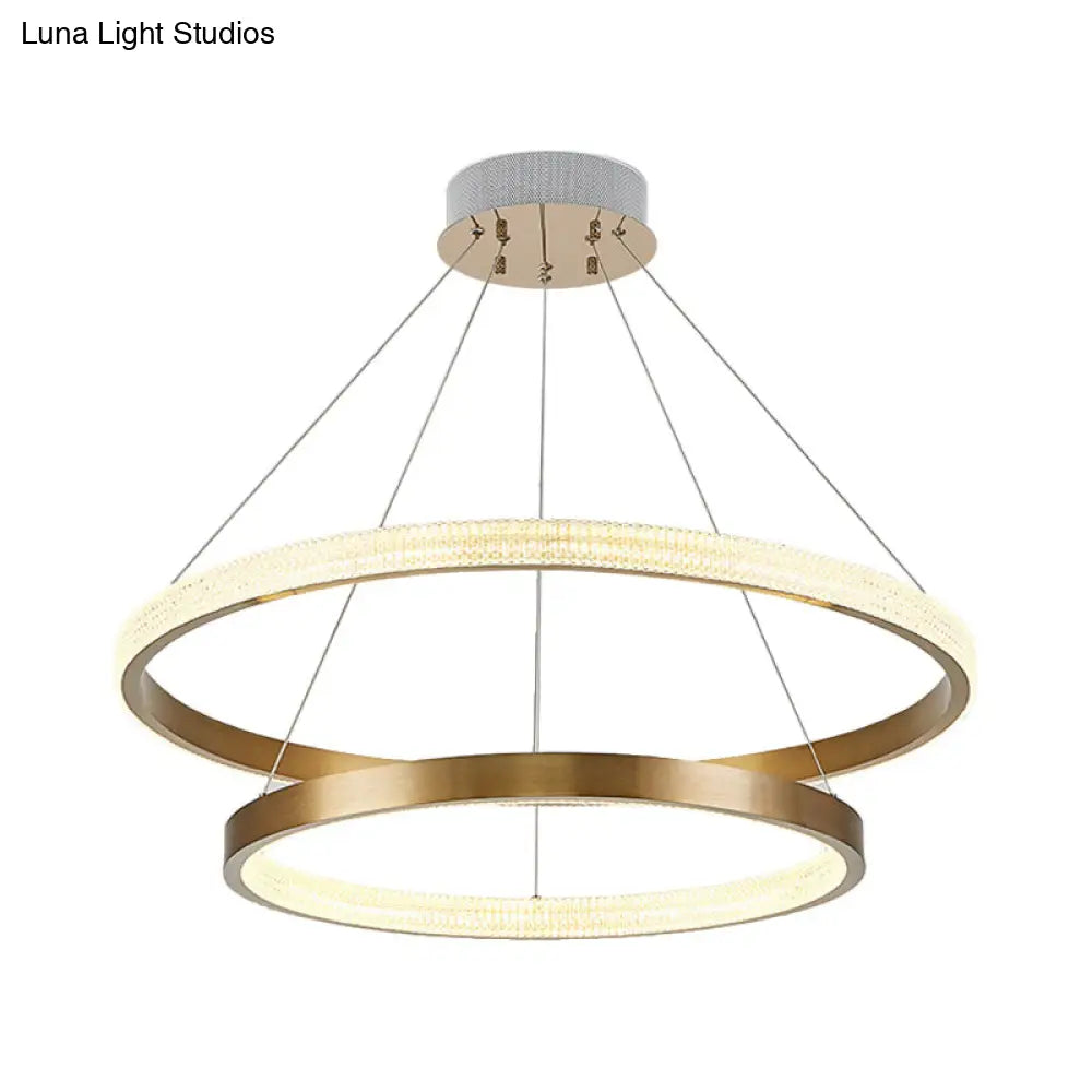 Postmodern Gold Finish Led Chandelier With Aluminum 2/3 Tiered Hoop Design