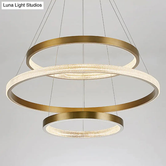 Postmodern Gold Finish Led Chandelier With Aluminum 2/3 Tiered Hoop Design / 3 Tiers