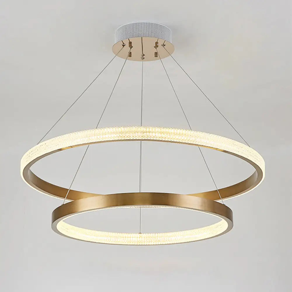 Postmodern Aluminum Led Chandelier With Gold Finish - 2/3 Tiered Hoop Pendant Light / 2 Tiers